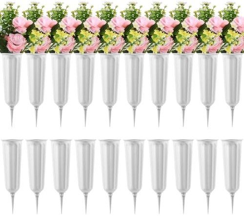 Bosiyrggrl Paquete de 20 Jarrones de Cementerio con Pinchos, Jarrones de Plástico para Flores, Decoraciones para Tumbas, Porta Flores para Tumbas.