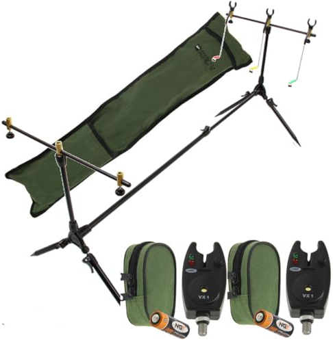 NGT-Supporto per canne da pesca alla carpa, 2 x avvitsatori e nero, con comando Volume, jack 3 x indicatore & poggiabacchette