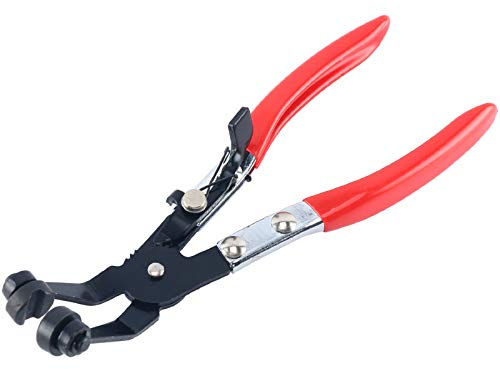 FreeTec Schlauchklemmenzange Gebogen, 45° Abgewinkelte Schlauchschellenzange Auto, Federbandschellen Schlauchschellen Zange Schlauch Klemmzange Schellen Zange mit Ratschenfunktion, Maulbreite 70 mm