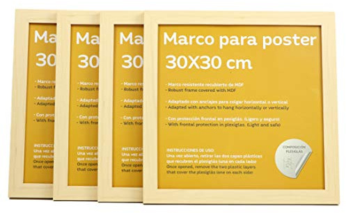 Nacnic Set 4 valnöt färgramar för foton. Storlek 30x30 cm. Robust av MDF och Front Plexiglas.Marcos valnöt trä för hängande eller stödja eller horisontella.