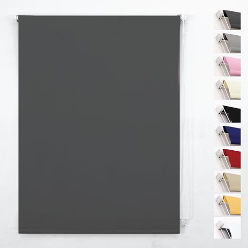FUNKY GADGETS Roller Blinds Blackout Window Blind, Grey 240W x 165H cm | 100% Blackout Thermal Insulated UV Protection Trimmable Easy Fit Child Safe Window Blinds for Kitchen, Home Office