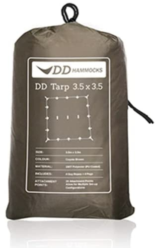 DD Hammocks - DD Tarp 3.5 x 3.5 - Coyote Brown - Completamente impermeabile leggero Tarp Shelter per escursioni e campeggio all'aperto avventura