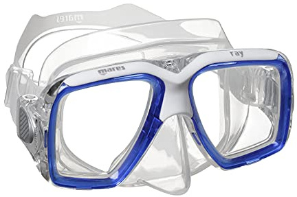 Mares Ray - Adult Diving Mask with Double Tempered Glass, Silicone Skirt, Micro-Frame, Low Internal Volume and Quick-Clip Buckles