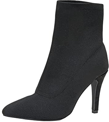 CUSHIONAIRE Gipsee Women's Sock Booties – Knit Ankle Boots, High Heel Sock Boots for Women, BLACK 6.5