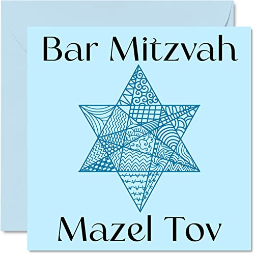 Carte Bar Mitzvah pour garçons et lui – Zentangle étoile David – Mazel Tov, cadeau félicitations, cadeau Bar Mitzvah pour garçons, 145 mm x 145 mm, cadeaux juifs cartes vœux chauve-souris Mitzvah