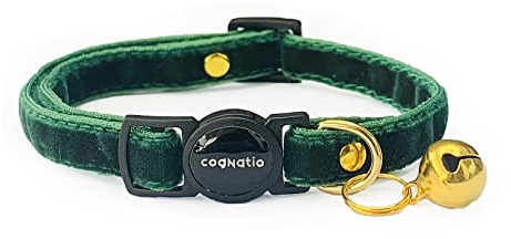 Cognatio Safety Quick Release Cat Collars,Double velvet with bell available in a range colours from velvet ribon,Purfect for your kitty (20-30 cm, Xmas Green)