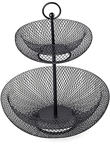 Fruktskål 2 Tier fruktkorg Skål Förvaring Metallgjuten Järnräknare Hängande Stand Förvaring Organisera Grönsaker Ägg Kök Hem Frukt korg