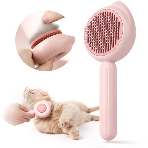 Baytion Katzenbürste, selbstreinigende Katzenbürste mit Entriegelungsknopf für kurz- oder langhaarige Katzen