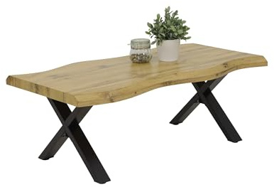 Hela Tische, Baumkantentisch, Couchtisch Gerd, X-Gestell Metall Schwarz, Wabenplatte melaminbeschichtet, Dekor Wildeiche, 110x60cm