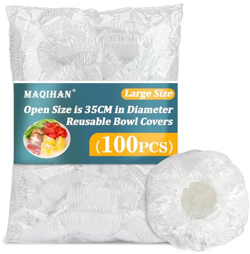 MAQIHAN 100pcs Large Reusable Plastic Food Covers - Elastic, Transparent, Modern Style - Bowl Covers for Food Storage, Bread Proofing, Picnic & General Use