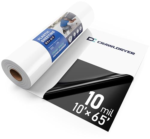 Barriera al vapore spaziale per gattonare - 10 mil (10 'x 66'), foglio di plastica spessa, copertura barriera al vapore per incapsulamento dello spazio di scansione, tela cerata per pittori in