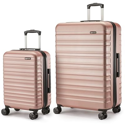 Amazon Basics Hartschalen-Koffer-Set, 2 Stück Erweiterbares Gepäck-Set (55, 78 cm), Kratzfeste ABS-Schale, 4 Rollen, Roségold