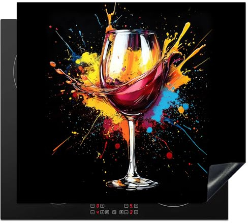 KitchenYeah© Protège Plaque Induction 59x51 cm Deco Cuisine Accessoire Pratique Protection De Vitroceramique Kitchen Gadget Vin - Verre - Graffiti - Boisson - Rouge - Peinture