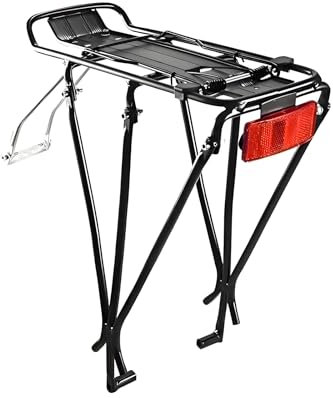 Rear Bike Rack, Aluminum Alloy Bike Cargo Rack, Bicycle Carrier with Hardware and Reflector, Can Hold Up to 55 lbs, Fits Most Adult Bicycle Frames