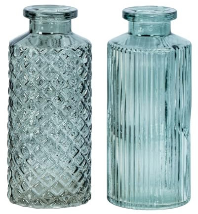 Set di 2 vasi, altezza 14 cm, in vetro verde, decorazione da tavolo, per la primavera, decorazione floreale