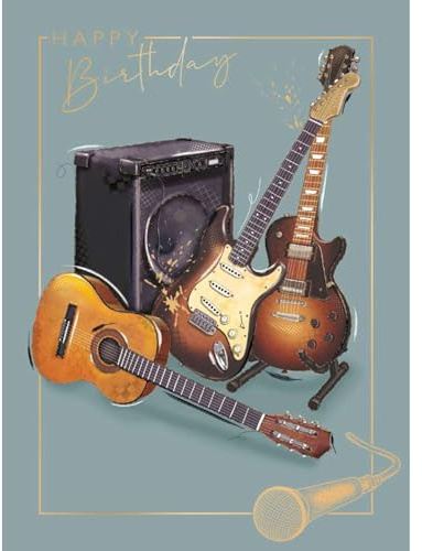 Noel Tatt Guitar Birthday Card for Men - Guitar and Amplifier Design - Embossed Foil Finish - Music-Themed Greeting Card