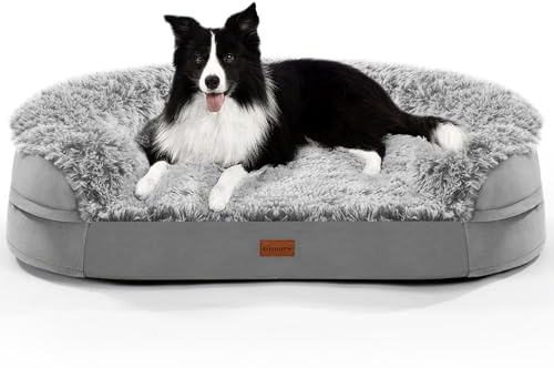Gimars Cama Ortopédica para Perros L de 9,5 cm de Grosor para Perros Grandes– Sofá Cama de Apoyo con Espuma 28D Tipo Caja de Huevos, Funda Extraíble Lavable y Forro Impermeable, Semicírculo