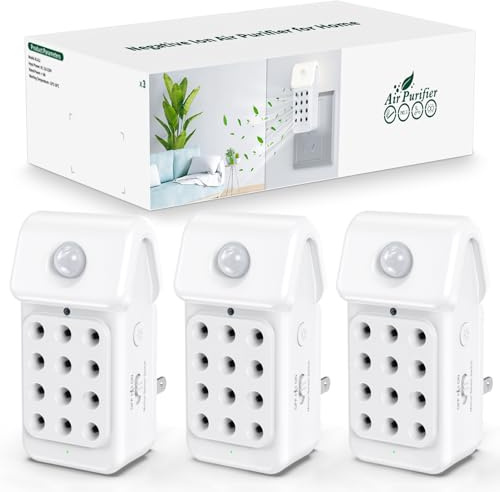 Jostart Purificador de aire para personas alérgicas, paquete de 3 purificadores de aire ionizadores con sensor de luz para salas de fumadores, habitaciones, cocinas, baños y habitaciones con mascotas.