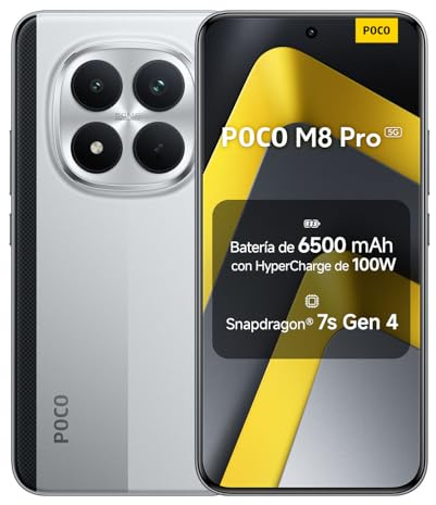 XIAOMI POCO M8 Pro 5G - Smartphone de 12+512GB, Pantalla de 6,83 1.5K AMOLED, Snapdragon 7s Gen 4, cámara de 50MP, Hypercharge 100W, Cargador no Incluido, Plata (Versión ES)