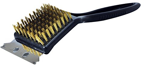 Kingfisher BBQBRUSH BBQ Bristle Cleaner Brush with Metal Scraper, Black/Brass, 20.8 x 13 x 4.4 cm