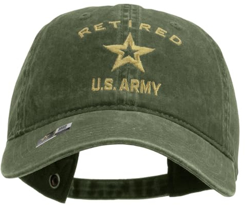 e4Hats.com U.S. Army Retired Military Embroidered Washed Solid Pigment Dyed Cotton Twill Brass Buckle Cap - Olive OSFM