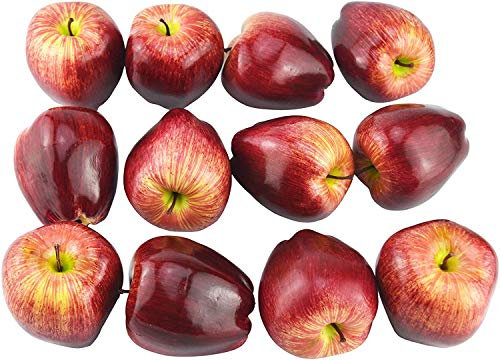 Hexint Lifelike Fake Dark Red Apple Simulation Artificial Apples Set Fake Fruit for Christmas Home House Kitchen Wedding Party Photography Decoration Set of 12
