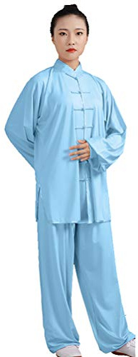 Kung Fu Dam-herrdräkt – traditionell kinesisk kampsport Tai Chi Qigong Wing Chun Shaolin Wushu långa ärmar träning fritidskläder uniform jacka byxor, blå, S
