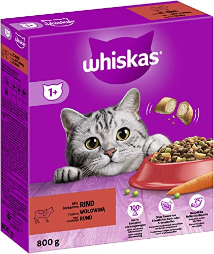 WHISKAS® Kartong torr 1+ med nötkött 5 x 800 g