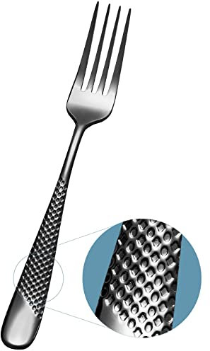 Xideman® Prämie Gehämmertes Gabeln (20,7cm), Tafelgabeln 6 stück, Gabel set 18/10 Edelstahl, Essgabeln, Menügabeln, Besteck Gabeln für Haus/Küche/Restaurant/Hotel, spülmaschinenfest (Schwarz)
