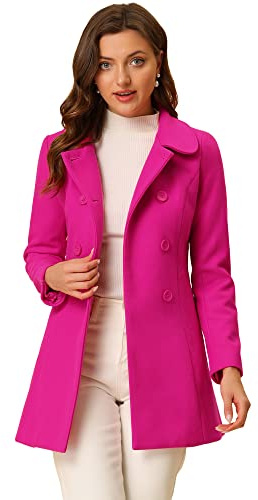 Allegra K Women's Peter Pan Collar Double Breasted Winter Trench Pea Coat | Long Sleeve Outerwear, Elegant Overcoat, Pockets, Fully lined, Work Office, Business Casual, Formal