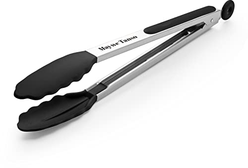 Maywe Tanso 30,5 cm Küchenzange, 315℃ Hitzebeständige Kochzange Grillzange, Zange Küche mit Silikonspitzen, Edelstahl und Silikon küchen zange Fleischzange zum Grillen, Kochen, Antihaft, Schwarz