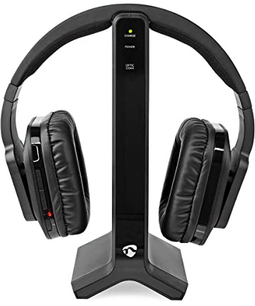 Nedis Wireless-TV-Kopfhörer | RF | Über Ohr | max. Batteriespielzeit: 8 hrs | 25 m | Digital Audio | Ladestation | Schwarz