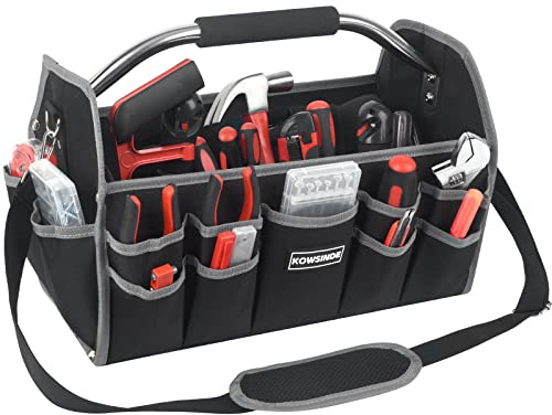 Kowsinde 16 Inch Tool Bag, Electrician Tool Bag, Open Top Tool Bags, 26 Pockets Can Hold Many Tools, Steel Handle and Removable Shoulder Strap