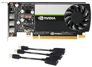 Nvidia Quadro T400 Carte graphique 4 Go (GDDR6, 64bit, 384 cœurs CUDA, DirectX 12, 3 x mDP) – Avec 3 adaptateurs mDP vers DP et un support haut et bas (renouvelé)