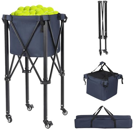 campMax Tennisballwagen klappbar mit Sicherheitsrädern | Leichter Faltbarer Ballwagen für 180 Bälle | Einfach entfalten & fixieren (60 Sek.) | Robuster Tennisballkorb für Verein & Training