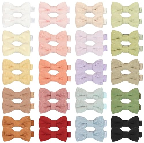 JOYOYO 40 Pcs Baby Hair Clips Toddler Girls Hair Bows with Full Ribbon Covered Metal Clips - Fabric Material Pastel Colors Small Size 2 Inch