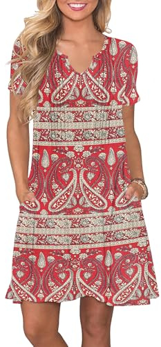 PLOKNRD Vestidos Verano Mujer Plisado T Shirt Vestidos Casual Manga Corta con Bolsillos