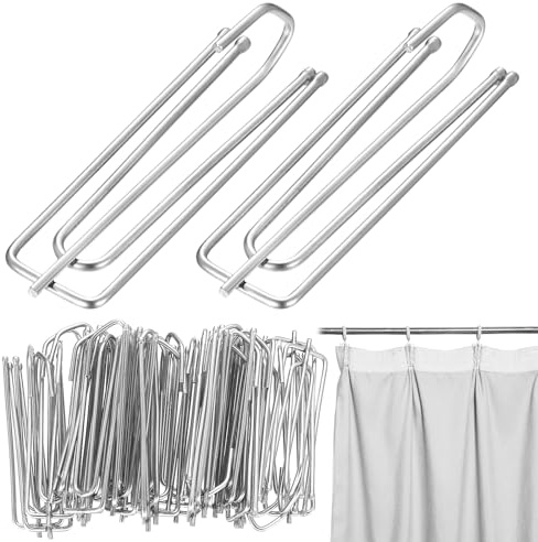 50 ganchos de cortina de metal, acero inoxidable para rieles, 4 púas, ganchos de cortina para rieles, ganchos para cortinas, clips para colgar cortinas, anillos de cortina