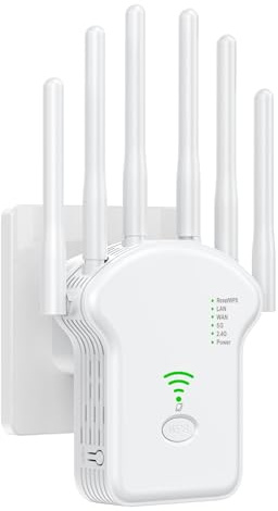 WiFi Extender 6 Antennas，Wireless Signal Booster with Ethernet Port, Repeater/Router/AP 3-in-1 Modes, Long Range Wall Wireless Router AmplifierPenetration for Home & Gaming, 1-Tap Easy Setup