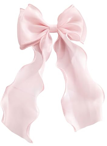 Nzexlyva 1 Pcs Pink Hair Bow, Elegant Hair Bows for Thick or Thin Hairs, Lightweight and Comfortable, Mesh Bow Clips Large Clip for Women Valentine's Day or Everyday Wear