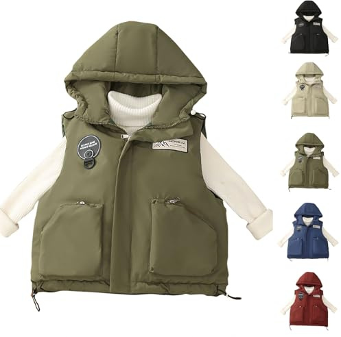 Boys Girls Zip-up Thick Padded Vest with Hood Winter Casual Insulated Sleeveless Jacket Outerwear with Zipper Pockets