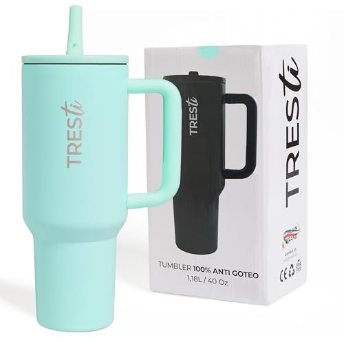TRESTi Termo de Acero Inoxidable - 1,2L - Tumbler 100% Antigoteo - Mantiene Frío/Calor - Para Café, Te, Bebidas, Viaje, Deporte - Botella Termica con Asa - Turquesa