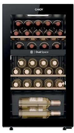 CANDY DiVino CNWQ4G32G2, Vinoteca, 2 Zonas independientes, 32 Botellas, Puerta Reversible, 3 Baldas, Tratamiento Anti-UV, Compresor Antivibraciones, Iluminación LED, Control Digital,37DB, Negro