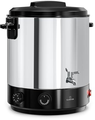 Klarstein Biggie Esterilizador Mecánico 25 L de Acero Inoxidable con Grifo de Acero Inoxidable, 1800 W, 30–110 °C, Temporizador, Conservas y Bebidas Calientes