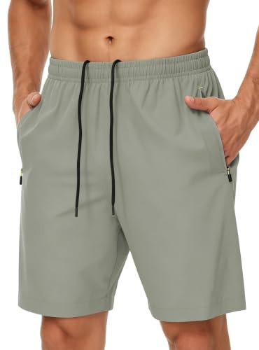 GOLDPKF Men's Athletic Sports Shorts Lightweight Breathable Running Gym Training Shorts Drawstring Light Grey 40