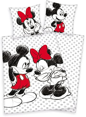 Disney Mickey Mouse and Minnie Mouse Bed Linen 80 x 80 135 x 200 cm 100% Cotton with Zip