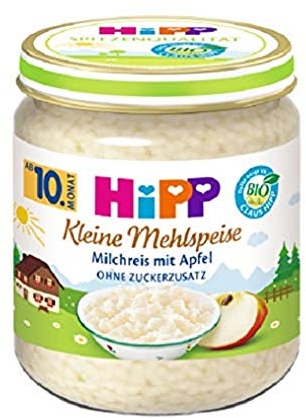 HiPP Bio Milchreis mit Apfel (6 x 200g), ohne Zuckerzusatz, schmeckt warm & kalt, in bester Bio-Qualität