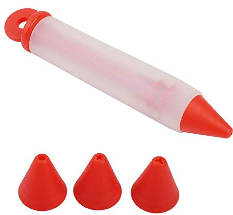 Penna Decoratrice Alimentare a 4 Ugelli Penna da Scrittura In Silicone Durevole Strumenti per Decorare la Torta Stampo per Dolci(Red)