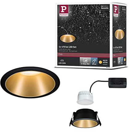 Paulmann 93403 Luminaria empotrable LED Cole redonda incl. 1x6,5 W, foco empotrable regulable, negro, oro mate, lámpara empotrable, plástico, aluminio zinc, foco de techo 2700 K