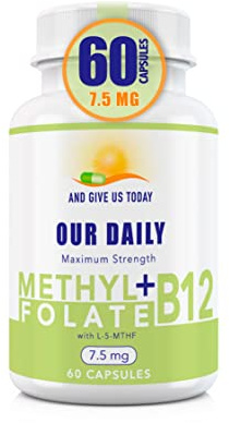 L-Methylfolate 7.5 mg N B 12 1000 mcg 60 Capsules - Methylated Glycine - Boost Mood, Energy & Memory - Immune Support & VItamin Supplement for Men & Women - Non-GMO, Vegetarian Capsules